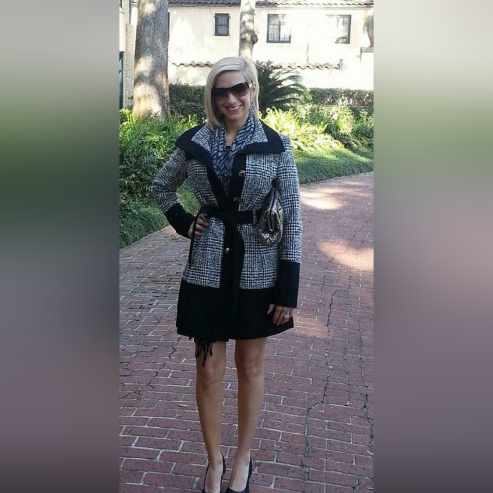 Black & White Black Rivet Pea Coat